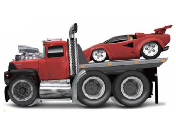 Mack R685ST FLATBED 1980 + LAMBORGHINI COUNTACH Escala 1:64